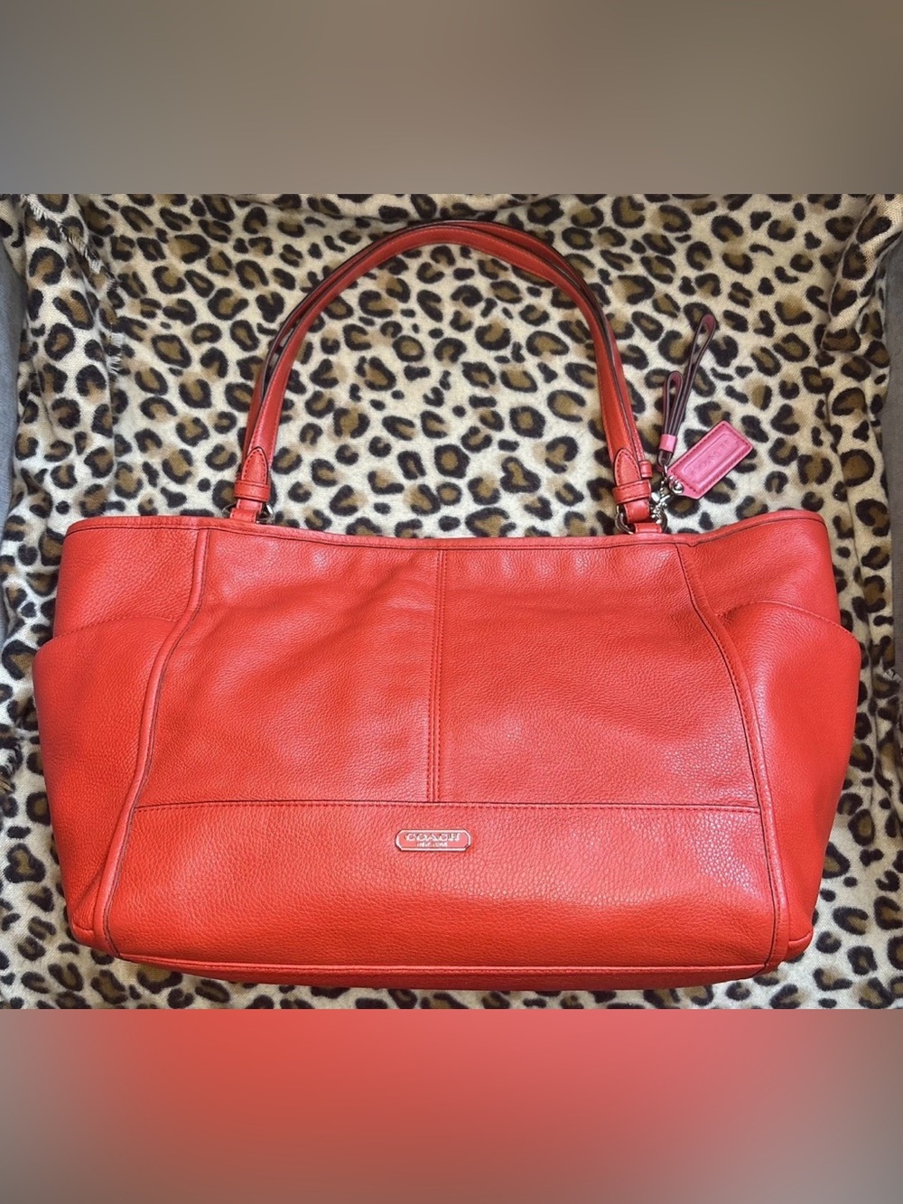 COACH Park Carrie Tote Shoulder Bag-2014 F29898 Crimson/Soft Pebbled Leather